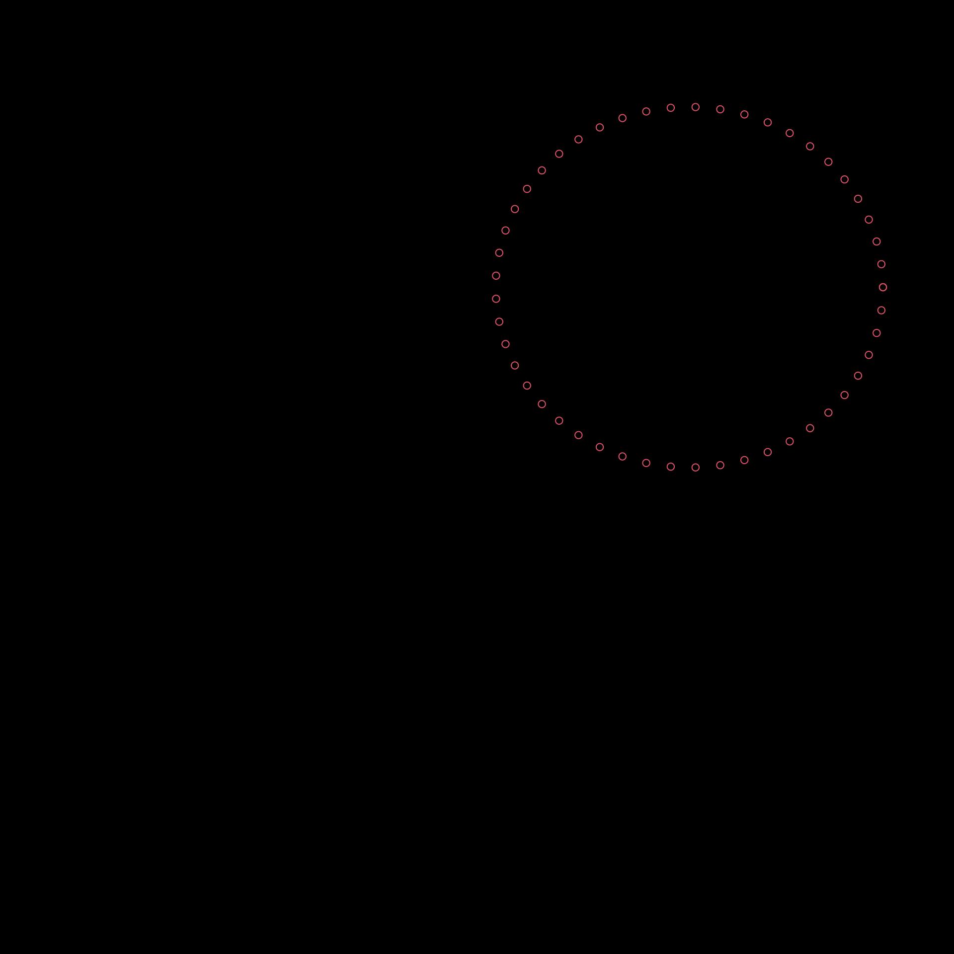 One sees 100 dots placed on the circumference of two circles. These two circles represent the two types of movement carried out by two separate people.
