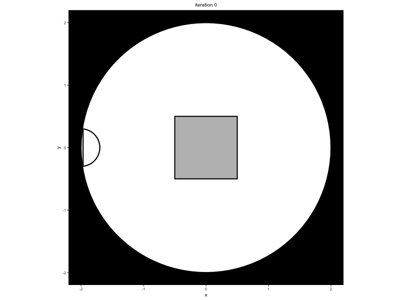 A .gif displaying how an agent comes in through the entrance on the left side, interacts with a goal on the left side of the object, completes it, and then moves to a next goal on the bottom side of the rectangle.